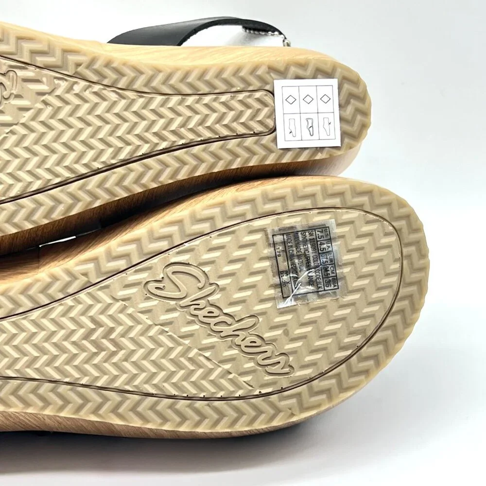 Skechers Womens Size 7.5‎ Black Vegan Leather Platform Sandals Shoes